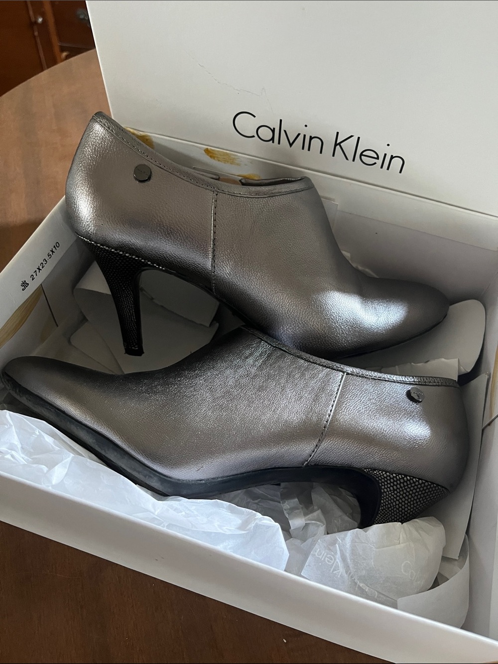 Calvin Klein Metallic Silver Heeled Ankle Booties